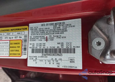 2018 Ford Fusion Se z USA, uszkodzony, nr VIN 3FA6P0HD2JR239635